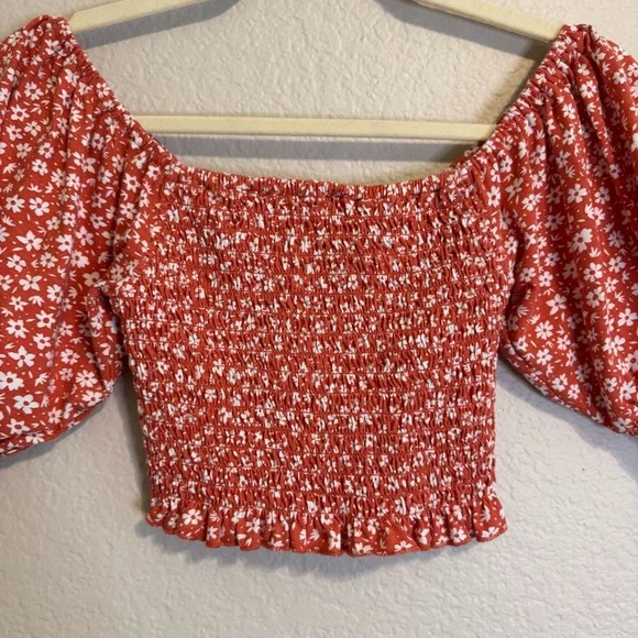 Billabong Orange Smocked Floral Crop Top Tube Top - S - Picture 4 of 11